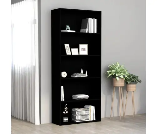 5-Līmeņu Grāmatu Plaukts, Melns, 80X30X189Cm, Inženierijas Koks Vidaxl