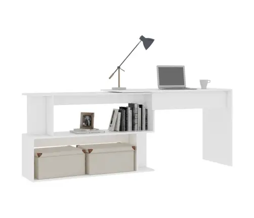 Kampinis Rašomasis Stalas, Baltas, 200X50X76cm Mediena