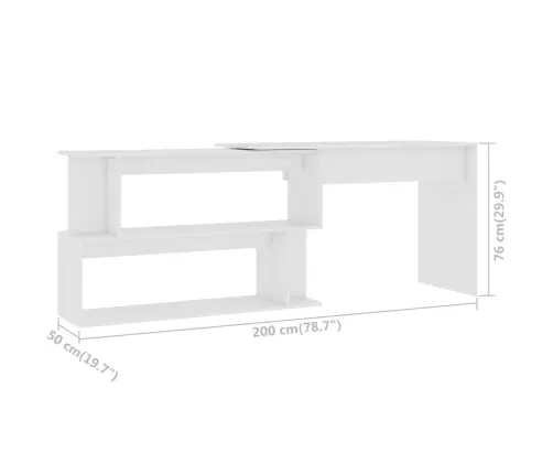Kampinis Rašomasis Stalas, Baltas, 200X50X76cm Mediena
