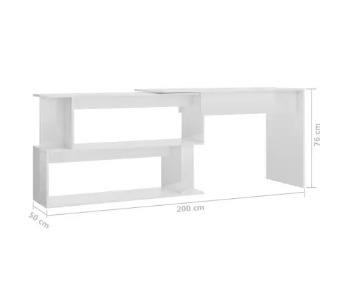 Stūra Rakstāmgalds, Spīdīgi Balts 200X50X76Cm Inženierijas Koks Vidaxl