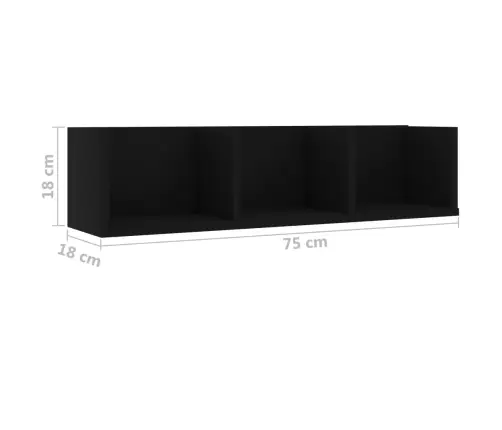 Sieninė Cd Lentyna, Juoda, 75X18X18cm Apdirbta Mediena