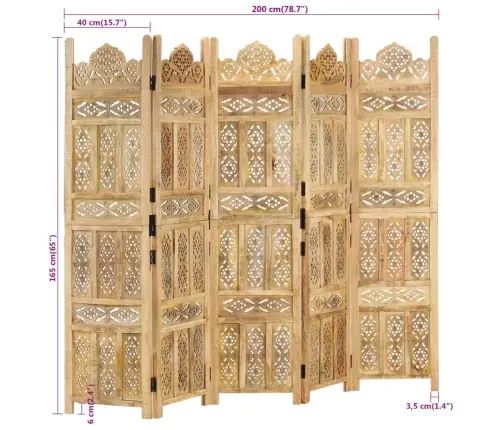 Kambario Pertvara, 5 Dalių, 200X165cm Mango Masyvas, Raižyta