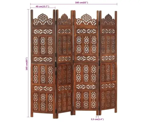 Kambario Pertvara, 4 Dalių, Ruda, 160X165cm Mango Masyvas