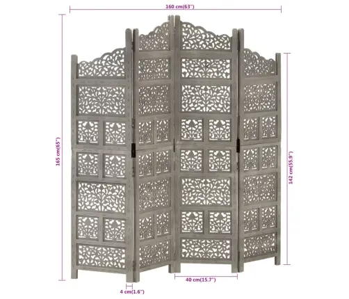 Kambario Pertvara, 4 Dalių, Pilka, 160X165cm Mango Masyvas