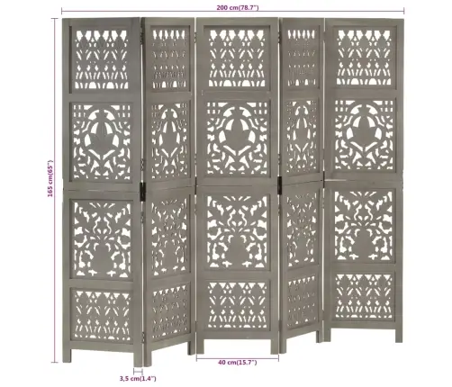 Kambario Pertvara, 5 Dalių, Pilka, 200X165cm Mango Masyvas