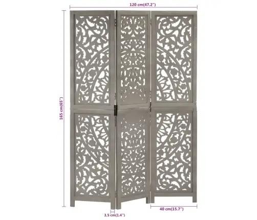 Kambario Pertvara, 3 Dalių, Pilka, 120X165cm Mango Masyvas