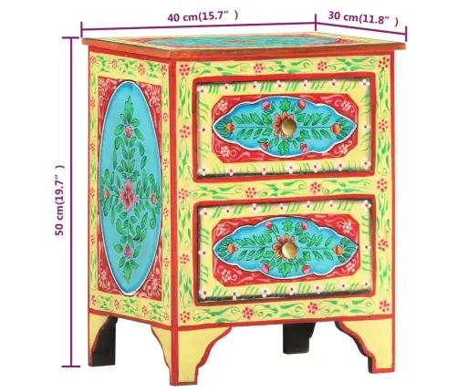 Naktinė Spintelė, 40X30X50cm Mango Masyvas, Dažyta Rankomis