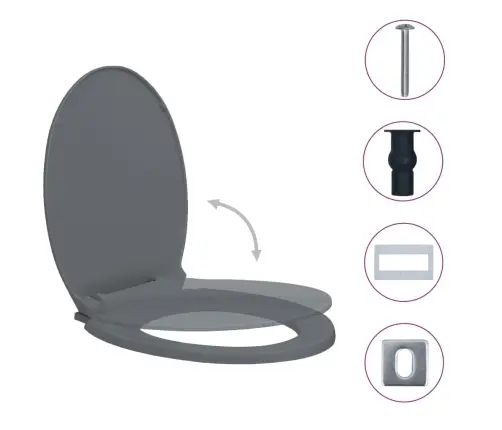 Klozeto Sėdynė Su Soft-Close Mechanizmu, Pilka, Ovali