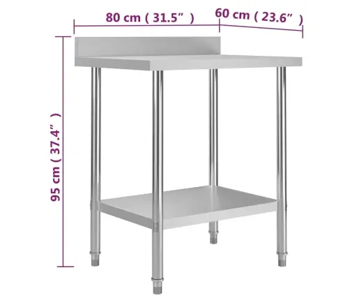 Köögi Töölaud Pritsmekaitsmega, 80X60X93 cm Roostevaba Teras