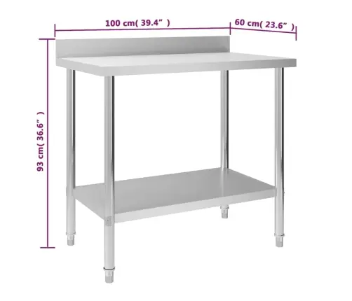 Virtuves Darba Galds, 100X60X93 Cm, Nerūsējošs Tērauds Vidaxl