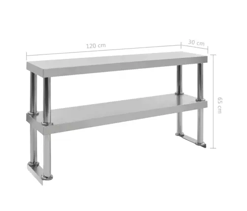 Töölaua 2-Korruseline Riiul, 120 X 30 X 65 cm Roostevaba Teras