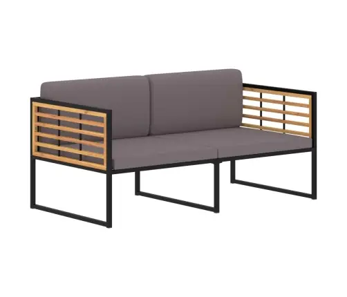 Sodo Suoliukas Su Pagalvėlėmis, Pilkas, 136cm Akacijos Masyvas