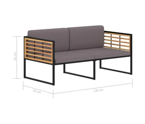 Sodo Suoliukas Su Pagalvėlėmis, Pilkas, 136cm Akacijos Masyvas