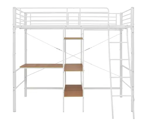 Divstāvu Gulta Ar Galda Rāmi, Balts Metāls, 90X200 Cm Vidaxl