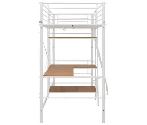 Divstāvu Gulta Ar Galda Rāmi, Balts Metāls, 90X200 Cm Vidaxl