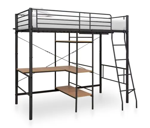 Divstāvu Gulta Ar Galda Rāmi, Pelēks Metāls, 90X200 Cm Vidaxl