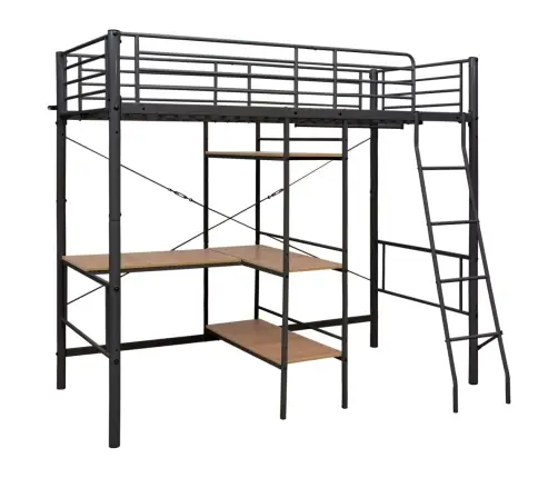 Divstāvu Gulta Ar Galda Rāmi, Pelēks Metāls, 90X200 Cm Vidaxl