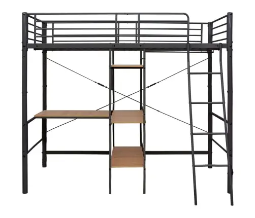 Divstāvu Gulta Ar Galda Rāmi, Pelēks Metāls, 90X200 Cm Vidaxl