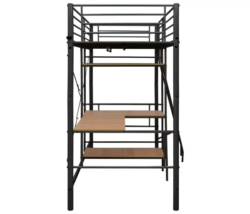 Divstāvu Gulta Ar Galda Rāmi, Pelēks Metāls, 90X200 Cm Vidaxl