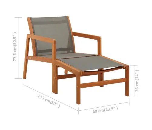 Dārza Krēsls Ar Kāju Balstu, Pelēks, Eikalipta Masīvkoks  Vidaxl