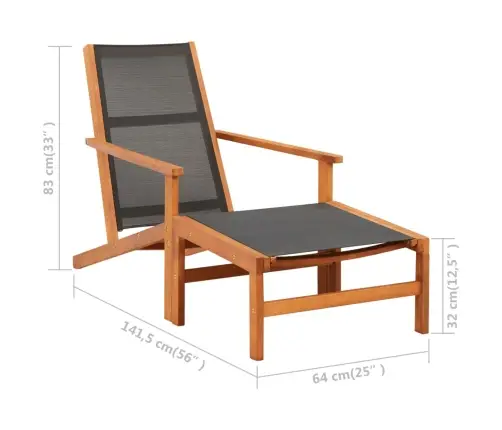 Dārza Krēsls Ar Kāju Balstu, Eikalipta Masīvkoks Un Tekstilēns Vidaxl