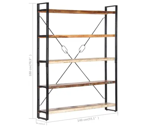 Grāmatu Skapis, 5 Plaukti, 140X30X180 Cm, Pārstrādāts Masīvkoks Vidaxl