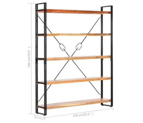 Grāmatu Skapis, 5 Plaukti, 140X30X180 Cm, Akācijas Masīvkoks Vidaxl