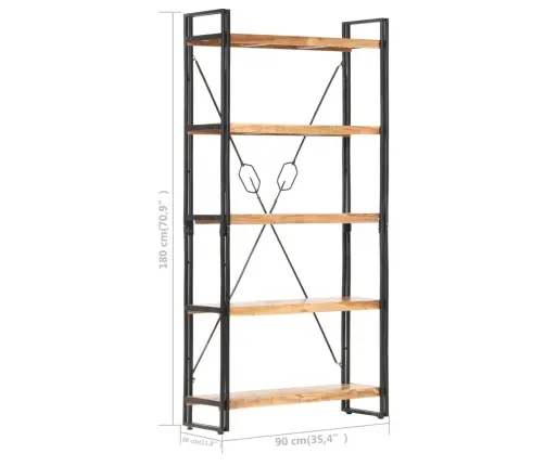 Grāmatu Skapis, 5 Plaukti, 90X30X180 Cm, Akācijas Masīvkoks Vidaxl