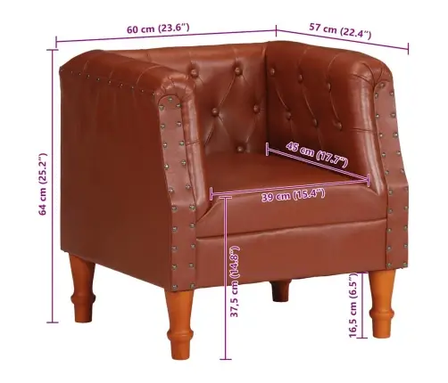 Atpūtas Krēsls, Brūna Dabīgā Āda Vidaxl