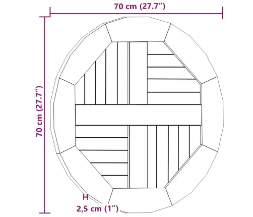 Galda Virsma, 2,5 Cm, 70 Cm, Apaļa, Masīvs Tīkkoks Vidaxl