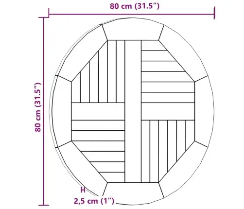 Galda Virsma, 2,5 Cm, 80 Cm, Apaļa, Masīvs Tīkkoks Vidaxl