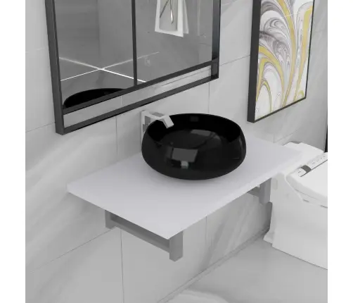 Kaheosaline Vannitoamööbli Komplekt, Keraamiline, Valge Kaheosaline Vannitoamööbli Komplekt, Keraamiline, Valge