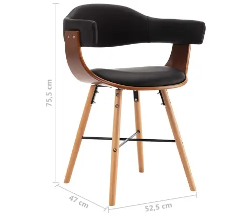 Virtuves Krēsli, 4 Gab., Liekts Koks, Melna Mākslīgā Āda Vidaxl