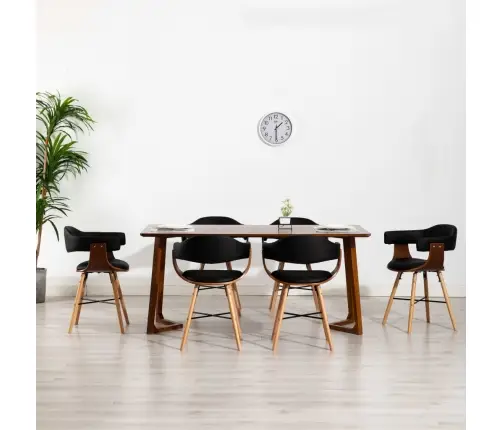 Valgomojo Kėdės, 6Vnt., Juodos Spalvos, Dirbtinė Oda Ir Mediena Valgomojo Kėdės, 6Vnt., Juodos Spalvos, Dirbtinė Oda Ir Mediena