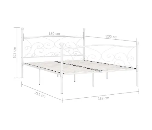 Liistudest Põhjaga Voodiraam, Valge, Metall, 180 X 200 Cm