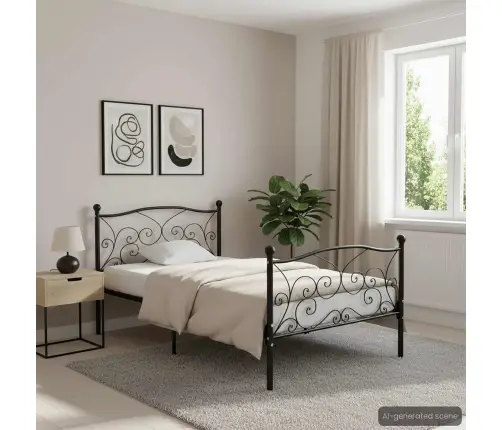 Gultas Rāmis Ar Redeļu Pamatni, Melns, 90X200 Cm, Metāls Vidaxl