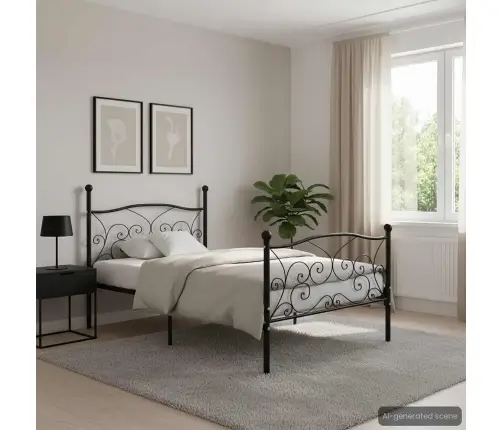 Lovos Rėmas Su Grotelių Pagrindu, Juodas, 100X200cm Metalas