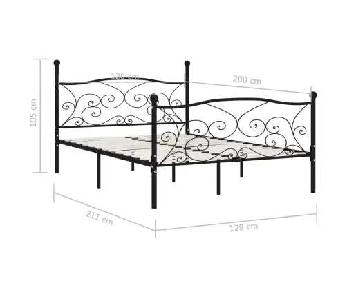 Gultas Rāmis Ar Redeļu Pamatni, Melns, 120X200 Cm, Metāls Vidaxl