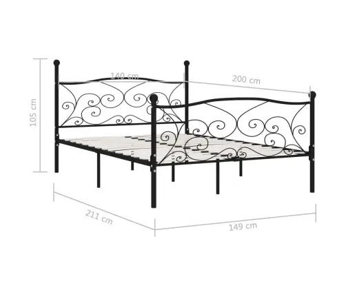 Gultas Rāmis Ar Redeļu Pamatni, Melns, 140X200 Cm, Metāls Vidaxl