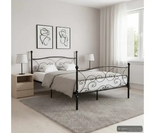 Gultas Rāmis Ar Redeļu Pamatni, Melns, 140X200 Cm, Metāls Vidaxl