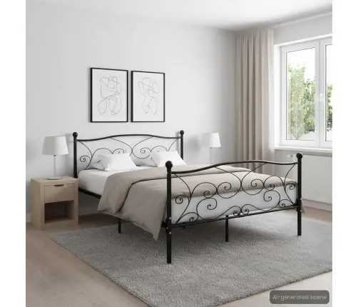 Gultas Rāmis Ar Redeļu Pamatni, Melns, 160X200 Cm, Metāls Vidaxl