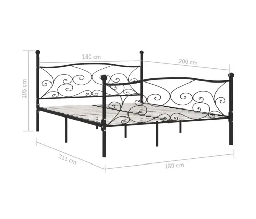 Liistudest Põhjaga Voodiraam, Must, Metall, 180 X 200 Cm