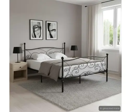 Gultas Rāmis Ar Redeļu Pamatni, Melns, 180X200 Cm, Metāls Vidaxl