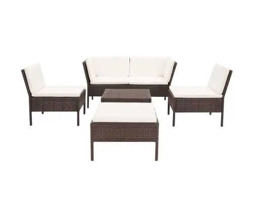 6-Daļīgs Dārza Atpūtas Mēbeļu Komplekts Ar Matračiem, Brūns Pe Vidaxl