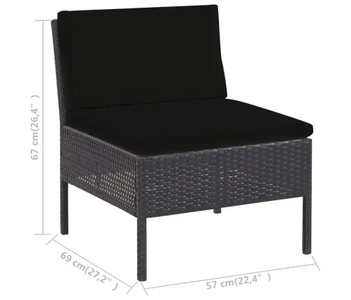 Sodo Sofos Komplektas Su Pagalvėlėmis, 5 Dalių, Juodas, Ratanas