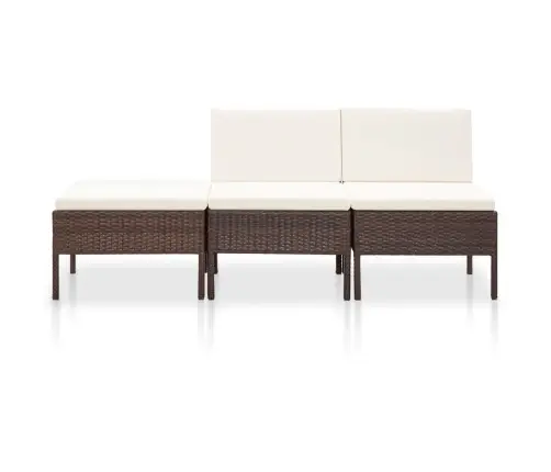 3-Daļīgs Dārza Atpūtas Mēbeļu Komplekts Ar Matračiem, Brūns Pe Vidaxl