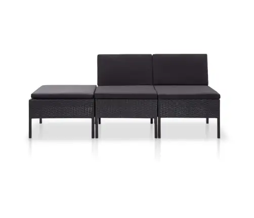 3-Osaline Aiamööblikomplekt Patjadega, Polürotang, Must