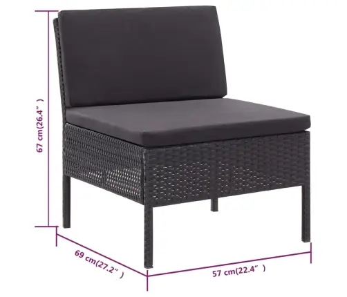 3-Osaline Aiamööblikomplekt Patjadega, Polürotang, Must