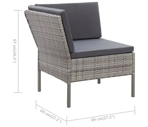 3-Osaline Aiamööblikomplekt Patjadega, Polürotang, Hall