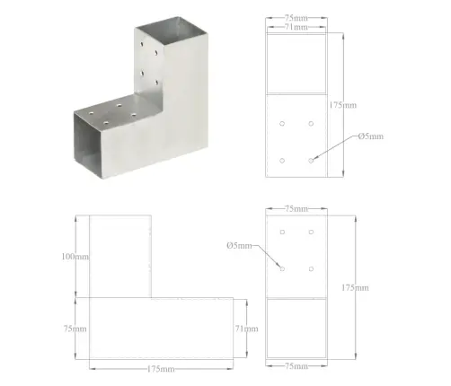 Stabu Savienotājs, L Forma, Cinkots Metāls, 71X71 Mm Vidaxl